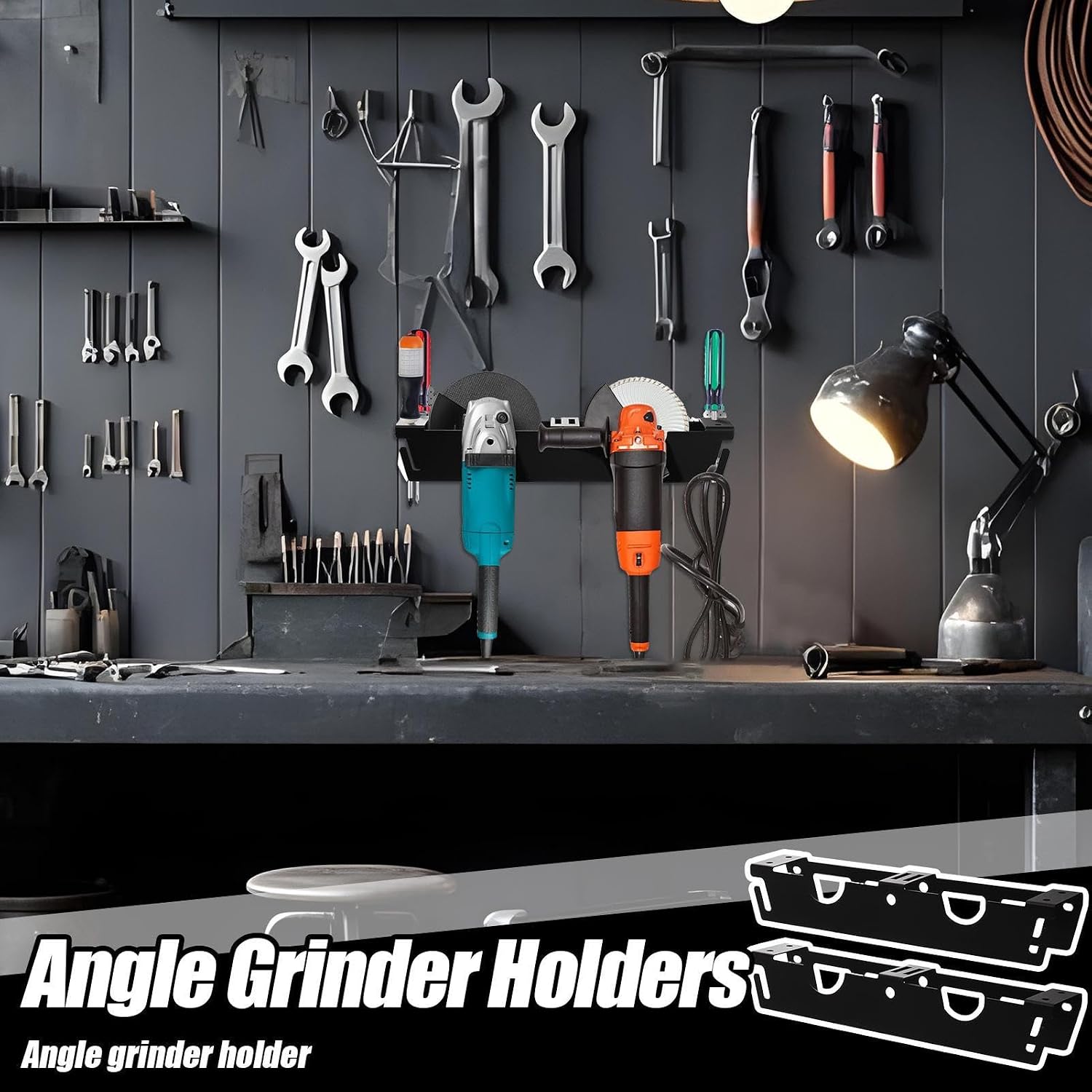 GENERIC Support Pour Meuleuse D'angle | Support Mural Pour Meuleuse D'angle Et Porte-outils, Crochets Attachés à 2 Fentes Pour Outils électriques, Tournevis, Polisseuse