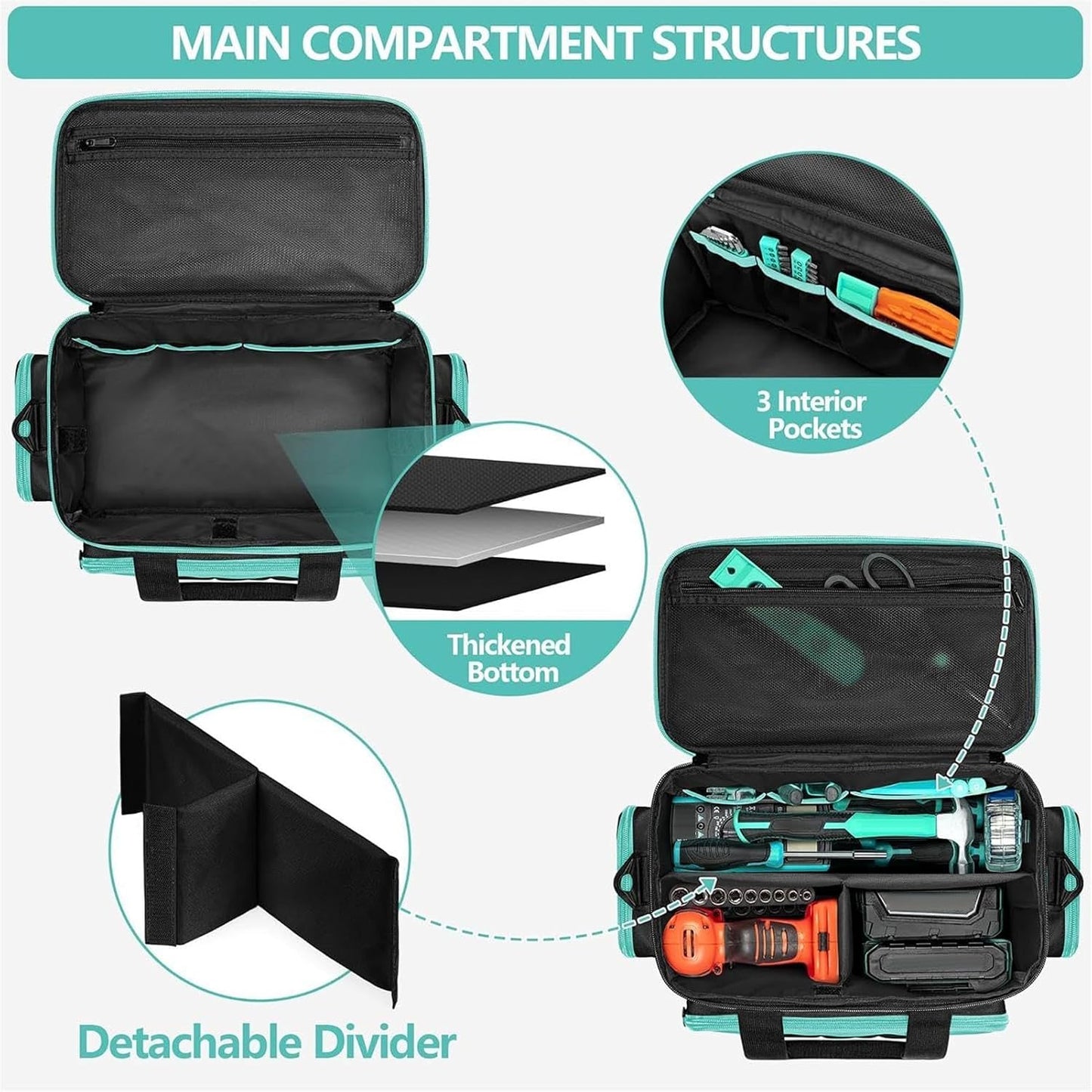 GENERIC Sac Fourre-tout à Outils, En Tissu Oxford, Grande Capacité, Sac De Rangement Robuste Pour électricien, Charpentier, Jardin, Dortoir, Collège, Construction, Camping, 26 X 10 Cm