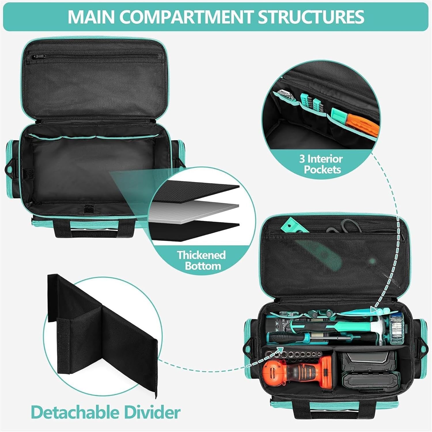 GENERIC Sac Fourre-tout à Outils, En Tissu Oxford, Grande Capacité, Sac De Rangement Robuste Pour électricien, Charpentier, Jardin, Dortoir, Collège, Construction, Camping, 26 X 10 Cm
