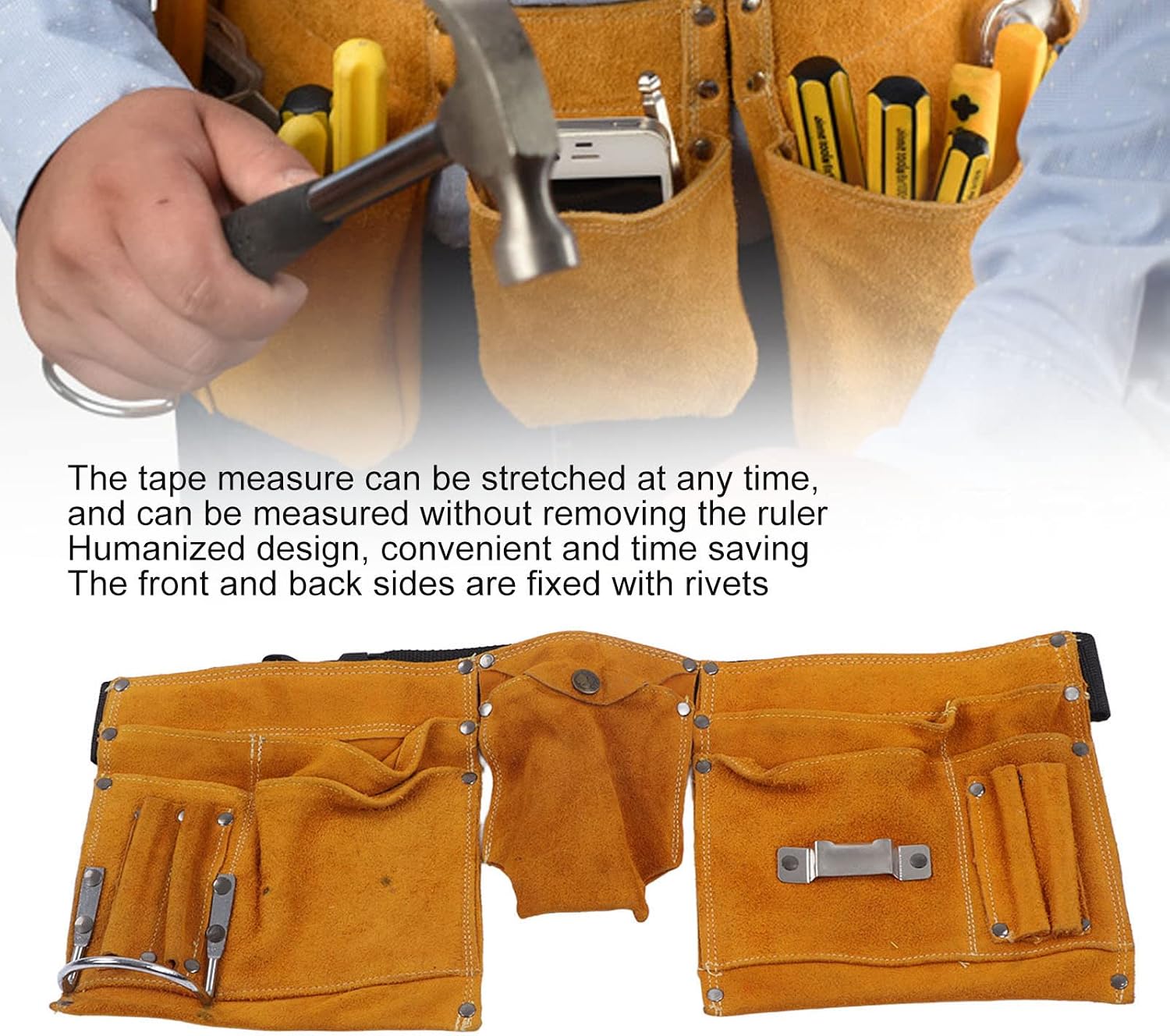 Sac De Ceinture à Outils En Cuir De Vache, Résistant Aux Coupures, Robuste, Respirant, Pochette De Taille Réglable Pour Les Travailleurs D'entretien