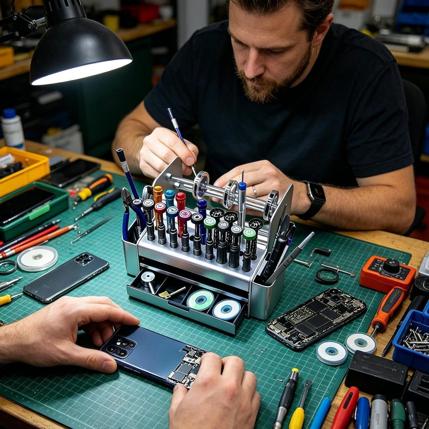  Boîte De Rangement Réparation Téléphone | Avec Tiroir Et Organiseur Gain De Place | Plateau À Outils Réparation Téléphone DIY,pour Tournevis Huile Soudure Cutter Vis Intérieur Bureau Maison Garage