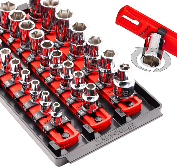  Ernst Manufacturing Plateau à Douilles 8" 3 Rails, Rouge - Entraînement 1/4", 3/8", 1/2"