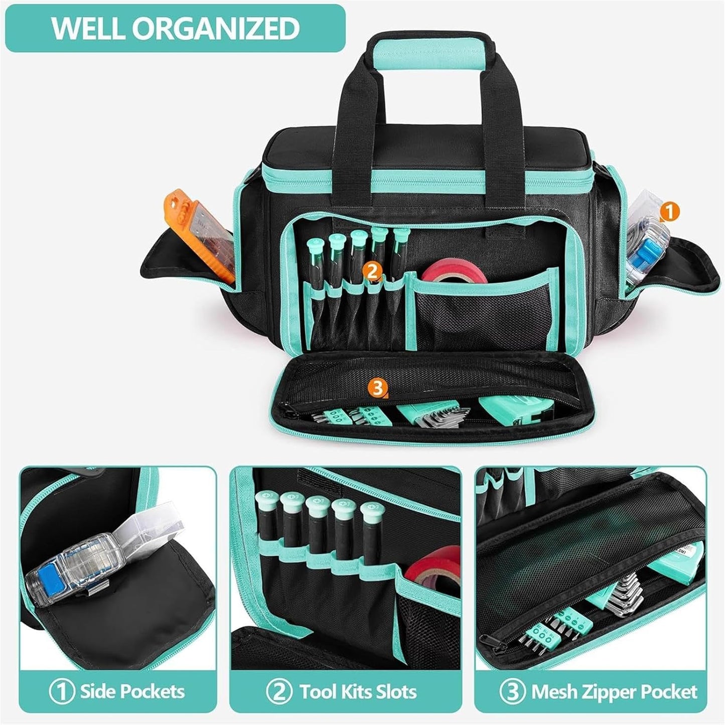 GENERIC Sac Fourre-tout à Outils, En Tissu Oxford, Grande Capacité, Sac De Rangement Robuste Pour électricien, Charpentier, Jardin, Dortoir, Collège, Construction, Camping, 26 X 10 Cm