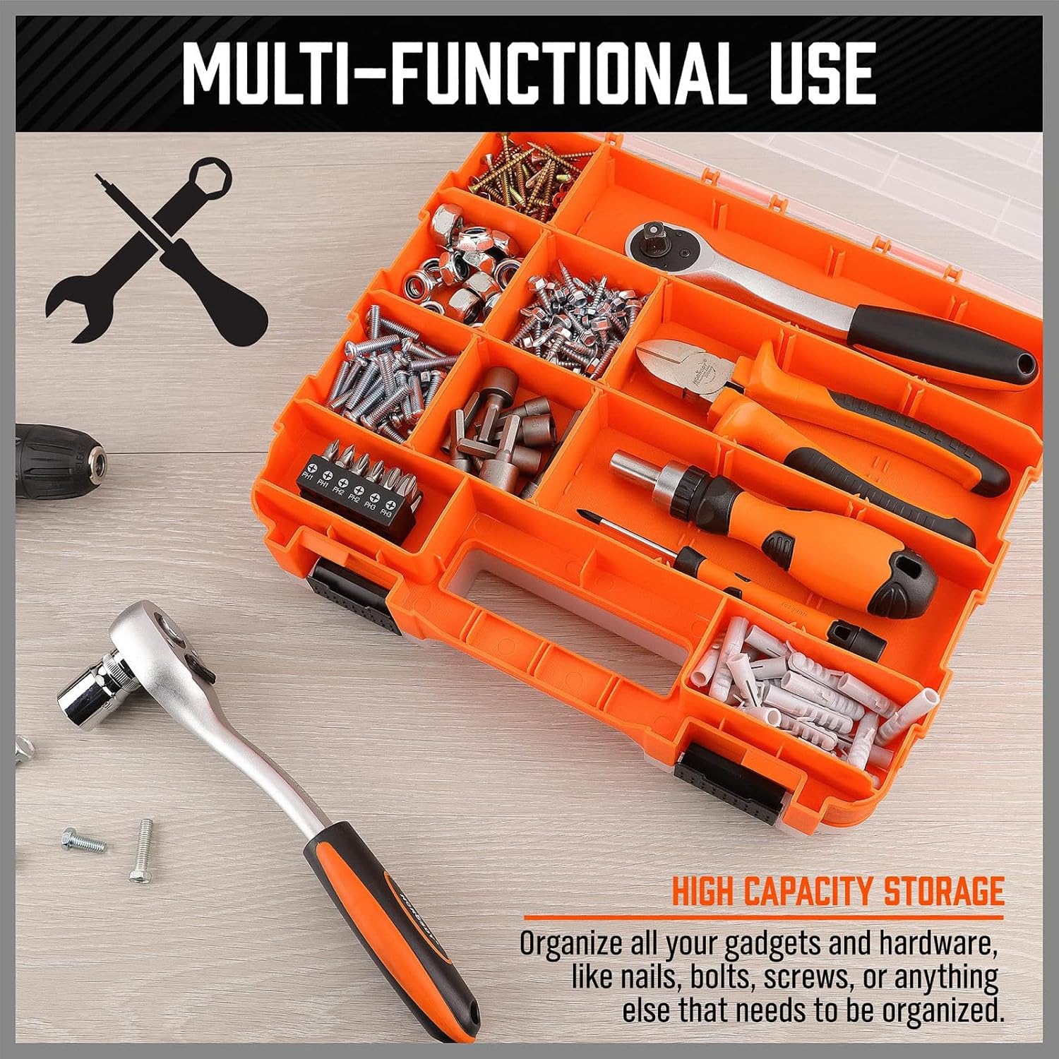 GENERIC Petite Boîte à Outils – Portable Double Face 34 Compartiments – Récipient De Quincaillerie Avec Couvercle Transparent | Pour Garage, Maison, Atelier, , Perceuse, Douille, électronique