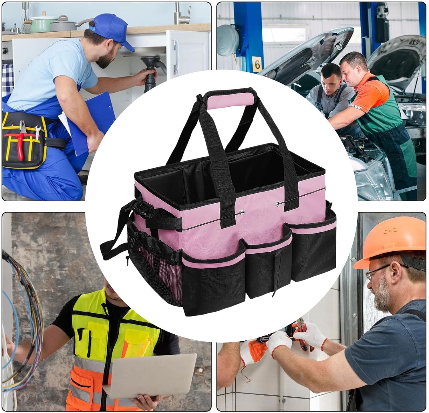  Housekeepers Sacs De Nettoyage, Organisateur De Nettoyage Avec Poignée, 40 X 25 X 24 Cm, Rangement Multi-poches, Construction En Tissu Durable Pour Cuisine, Dortoir, Salle De Bain, Camping, Voiture