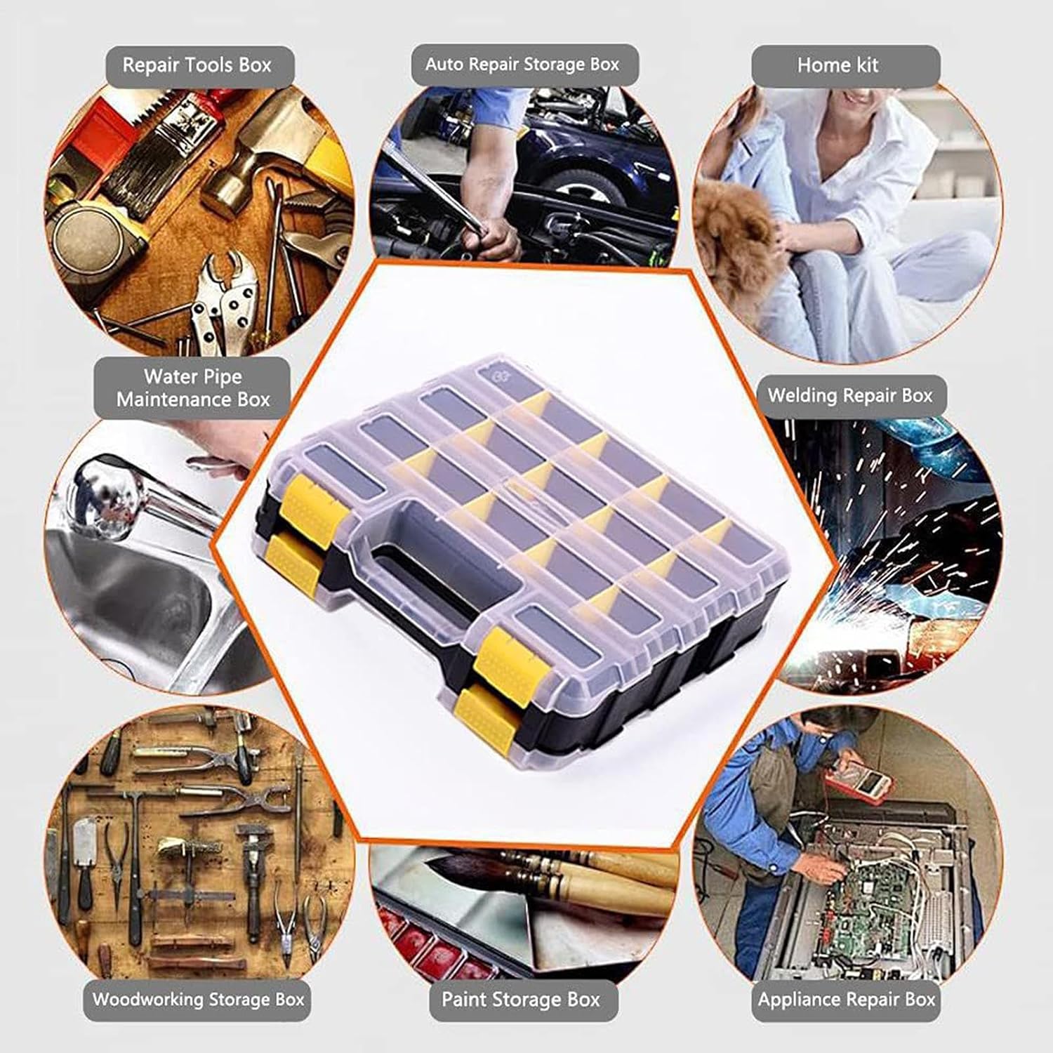 GENERIC Boîte De Rangement Pour Vis, 34 Compartiments, Organiseur De Taille Moyenne Pour Boulons, Clous, Rangement, Boîte à Outils Pour Garage, Atelier, Organiseur Polyvalent Pour Usage Domestique Et