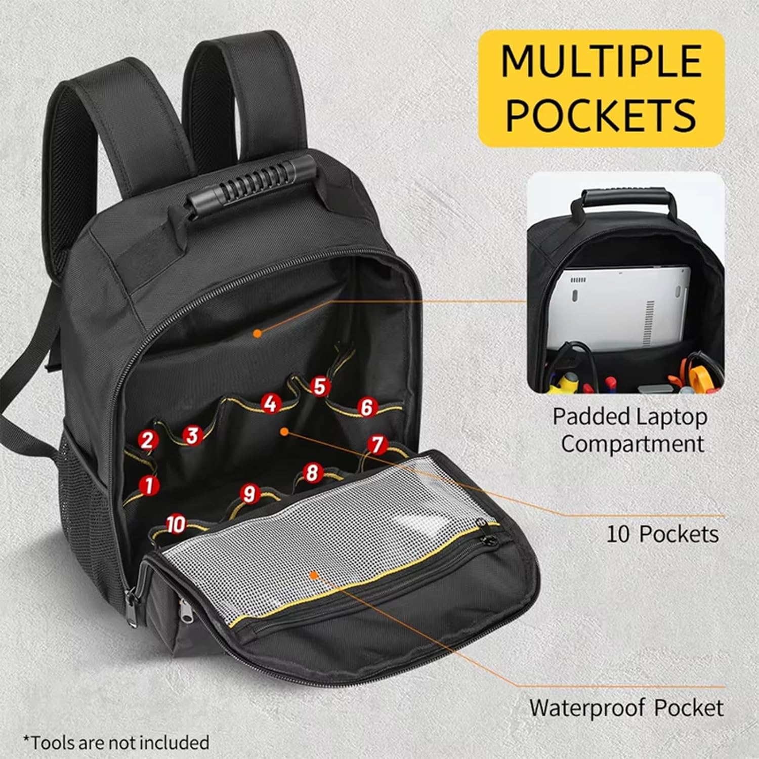  Sac à Dos D'électricien Professionnel Avec Oxford Imperméable Et Bretelles Confortables Pour Un Transport Facile Des Outils