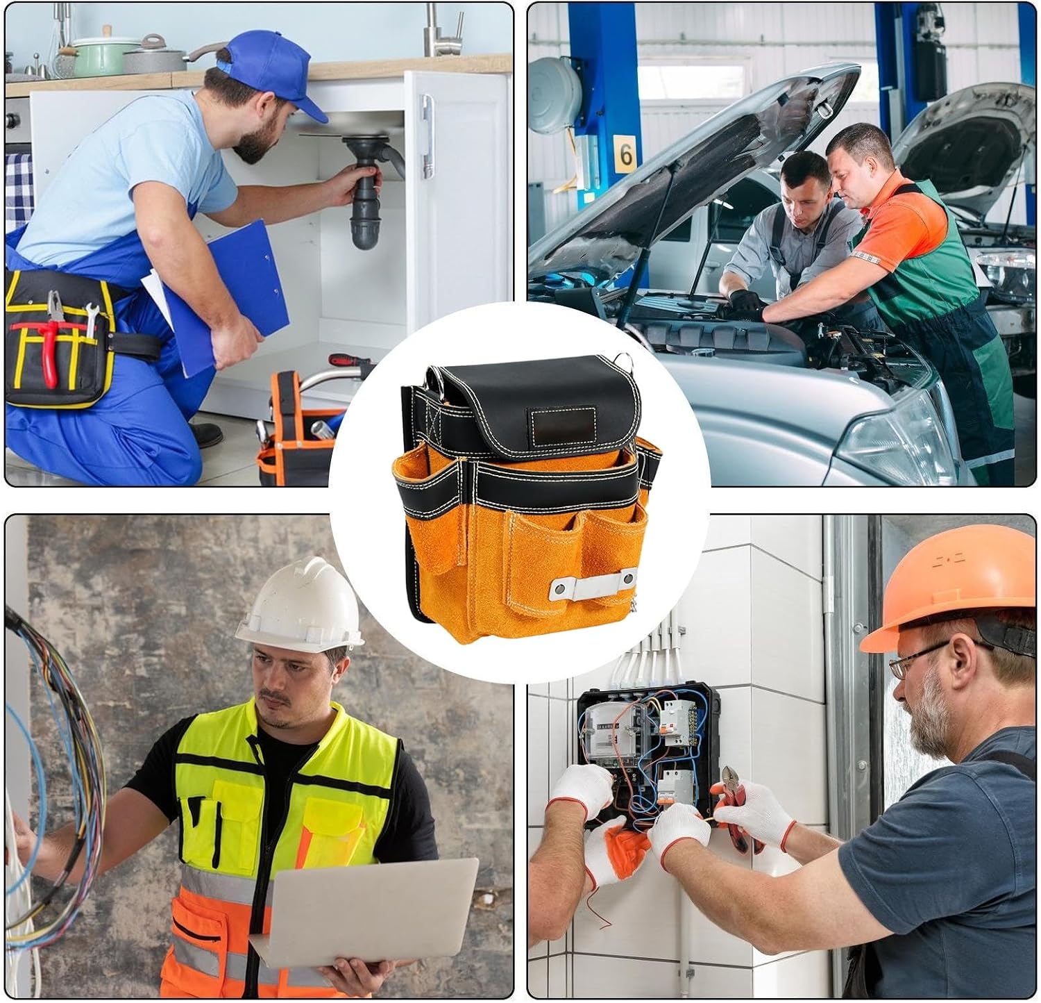  Générique Pochette De Ceinture À Outils | Banane Imperméable à Poches Multiples,avec Bretelle Amovible Et Ceinture Porte-Outil - Pour Les Travaux De Construction, D'Électricité, De Maintenance, De