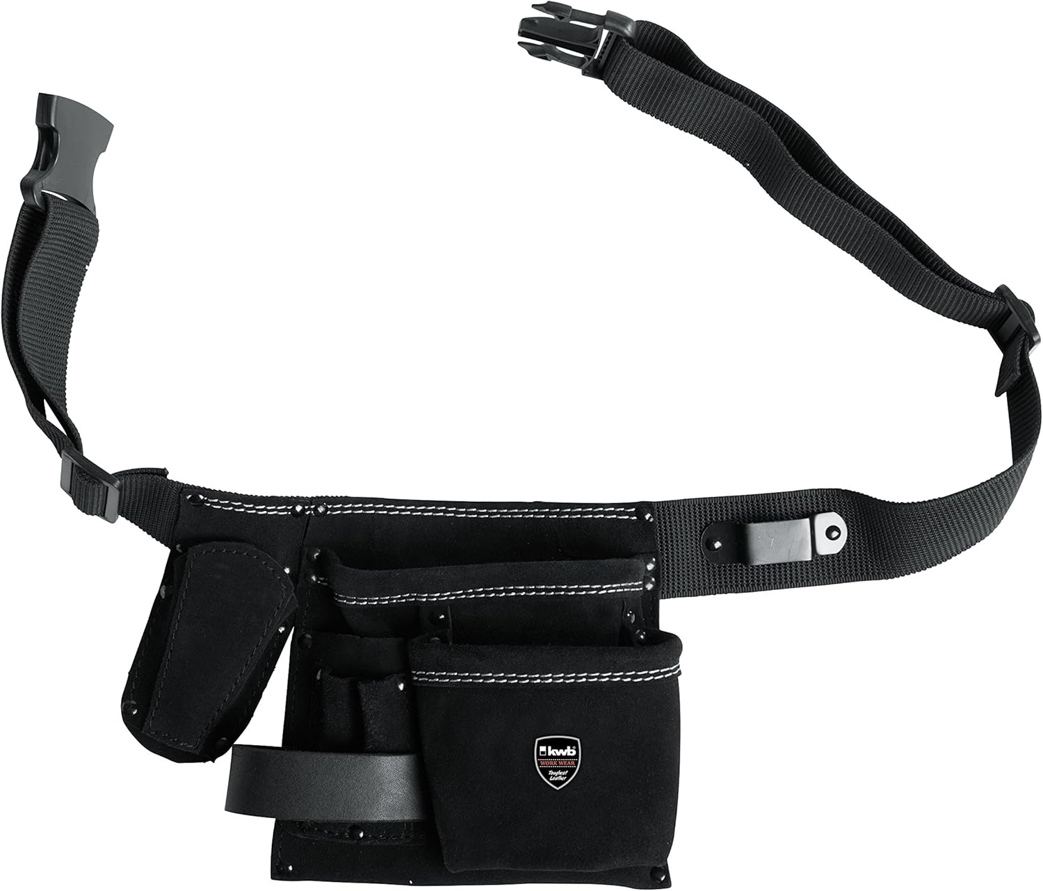  Kwb Sacoche à Outils En Cuir Avec Ceinture - 5 Compartiments, Poche à Clous, Poche à Couteau, Porte Marteau Et Support Pour Mètre Ruban