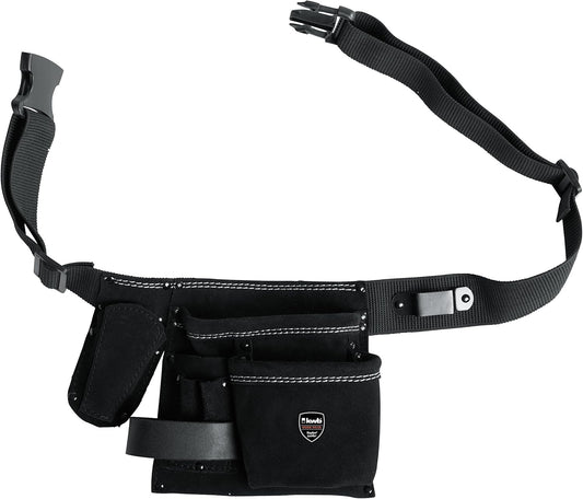  Kwb Sacoche à Outils En Cuir Avec Ceinture - 5 Compartiments, Poche à Clous, Poche à Couteau, Porte Marteau Et Support Pour Mètre Ruban