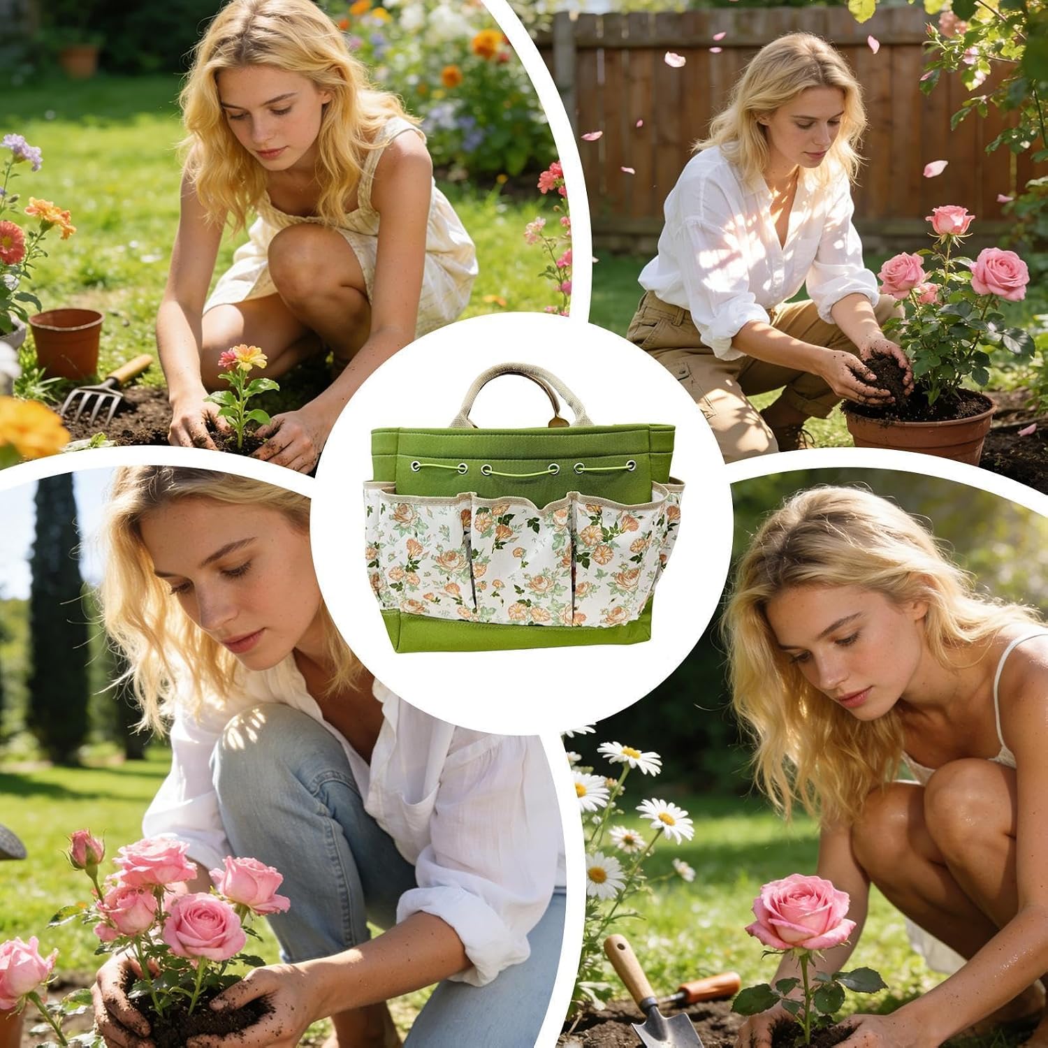 Genérico Panier De Jardinage Avec Poignée En Oxford, Spacieux, Porte-outils De Jardinage Multi-poches Pour Femmes, Hommes, Jardiniers, électriciens, Cour, Patio, Pelouse, Gants De Travail, Gadgets