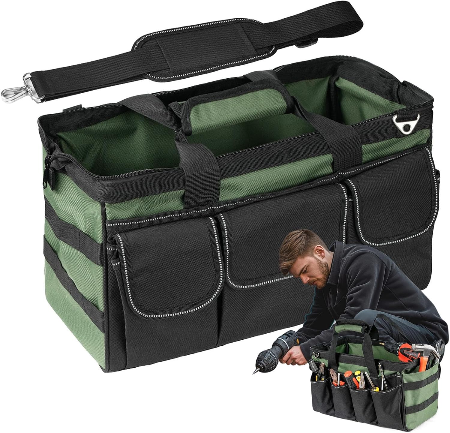 GENERIC Sac à Outils | Sac Fourre-tout Robuste à 16 Poches – Sacs à Outils D'électricien à Large Ouverture – Pour Homme, Mécanicien, électricien, Charpentier, Garage, Voyage, Réparation, Tournevis, Clés
