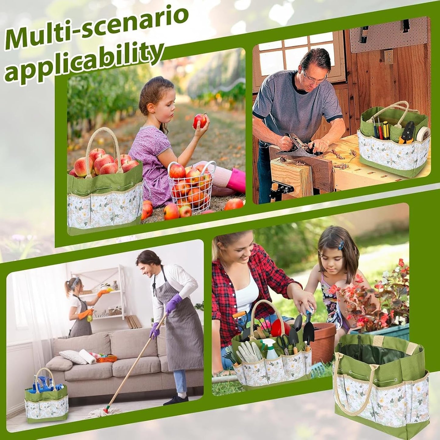 Genérico Panier De Jardinage Avec Poignée En Oxford, Spacieux, Porte-outils De Jardinage Multi-poches Pour Femmes, Hommes, Jardiniers, électriciens, Cour, Patio, Pelouse, Gants De Travail, Gadgets