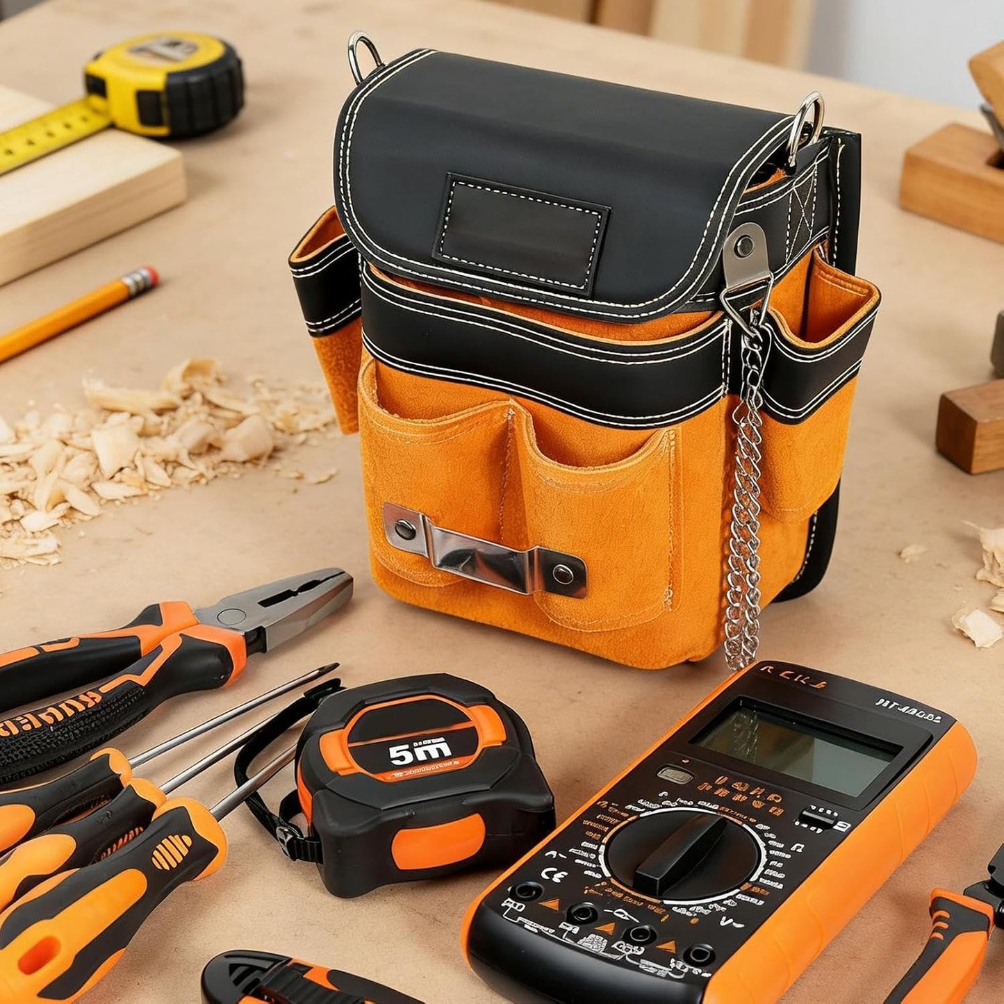  Générique Pochette De Ceinture À Outils | Banane Imperméable à Poches Multiples,avec Bretelle Amovible Et Ceinture Porte-Outil - Pour Les Travaux De Construction, D'Électricité, De Maintenance, De