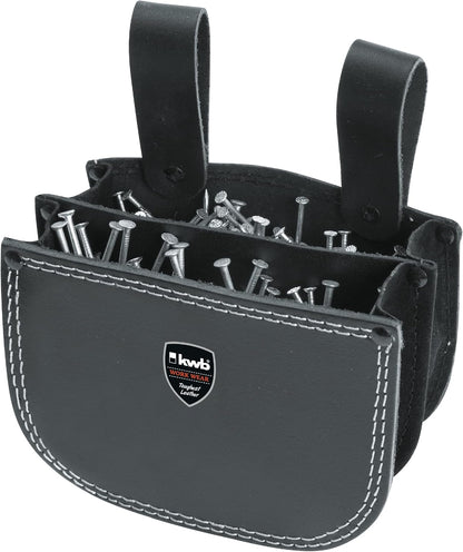  Kwb Sac à Ongles En Cuir Pour Couvreur Avec Deux Compartiments Et Passant De Ceinture Pour Accrocher Dans Un Double Compartiment Noir