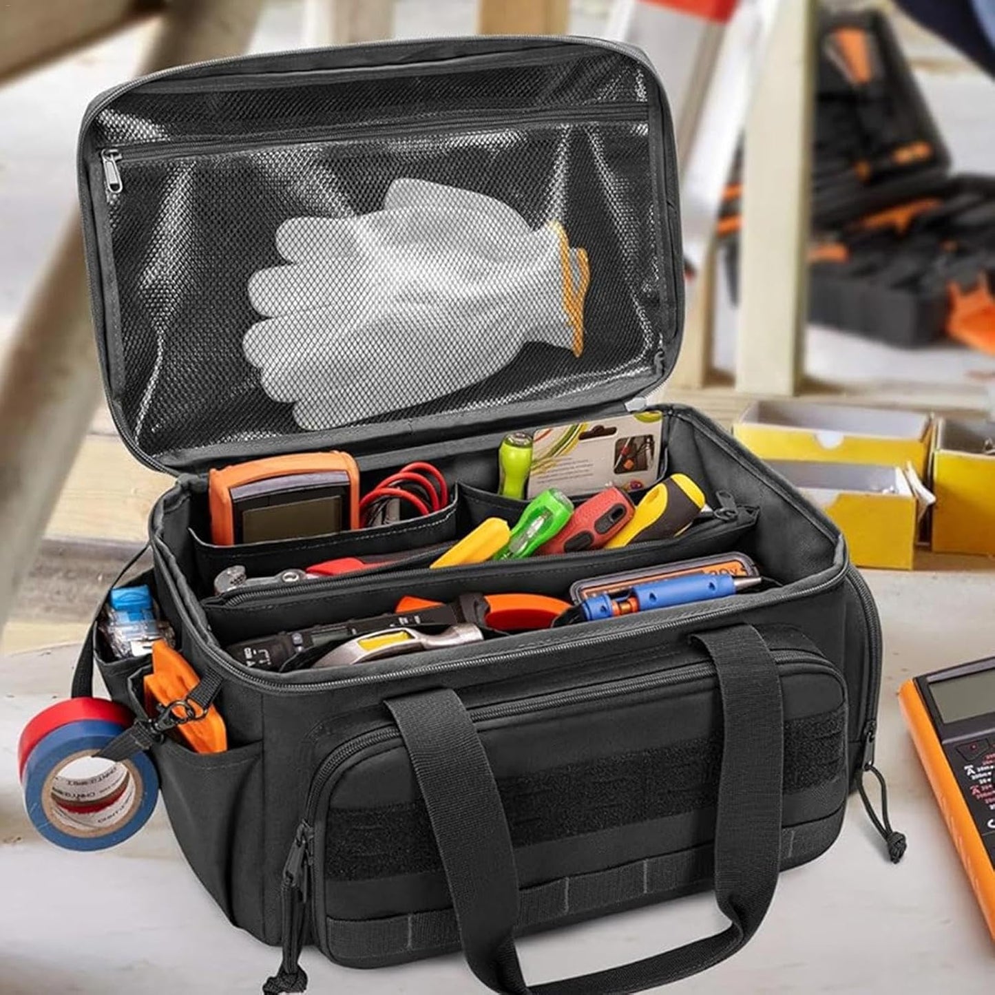 Genérico Tool Bag Organizer, Power Tool Bag, Wide Mouth Tool Bags, Portable 36,6 X 21,6 X 20,6 Cm, 14,41 X 8,5 X 8,11 Pour La Maison, L'atelier Et D'autres Emplois Site Use, Noir, 1 Pièce