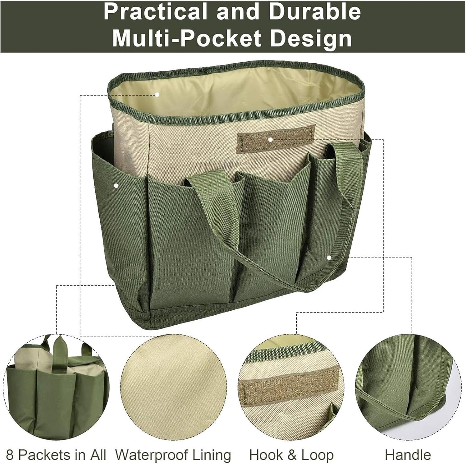 GENERIC Sac De Rangement Robuste, Organiseur D'outils De Jardinage, Utilitaire Avec Doublure Imperméable, Système De Poche, Sac De Transport Portable Avec Design Robuste, Entretien Extérieur Pour Truelles Et